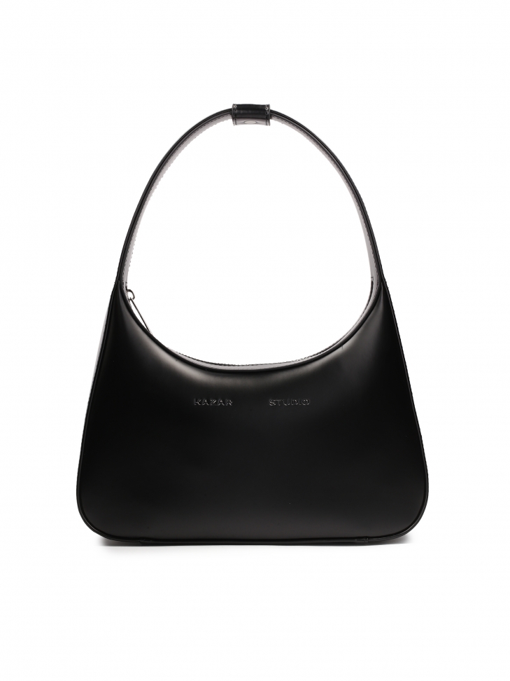 Sleek black handbag with smooth face