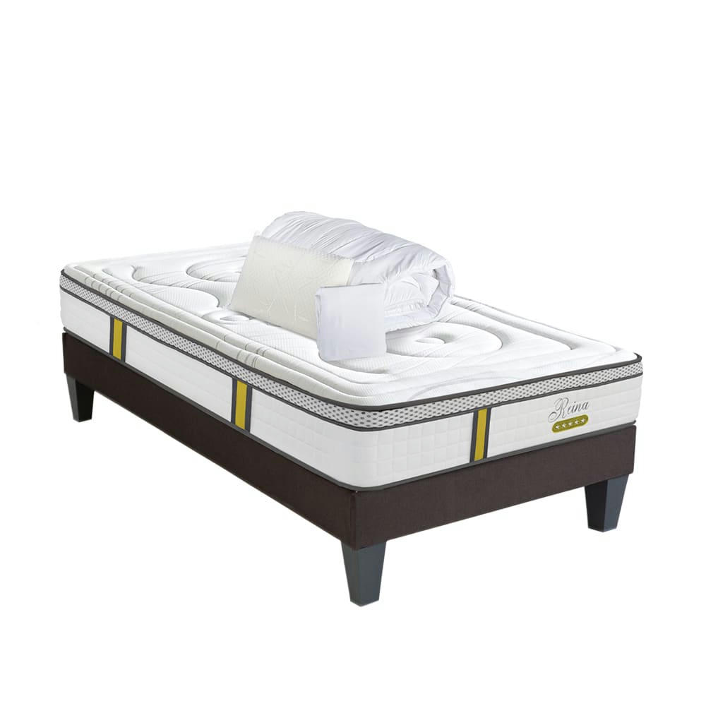 REINA 2.0 - Pack anti punaise  90x200  Matelas + Sommier + Accessoires