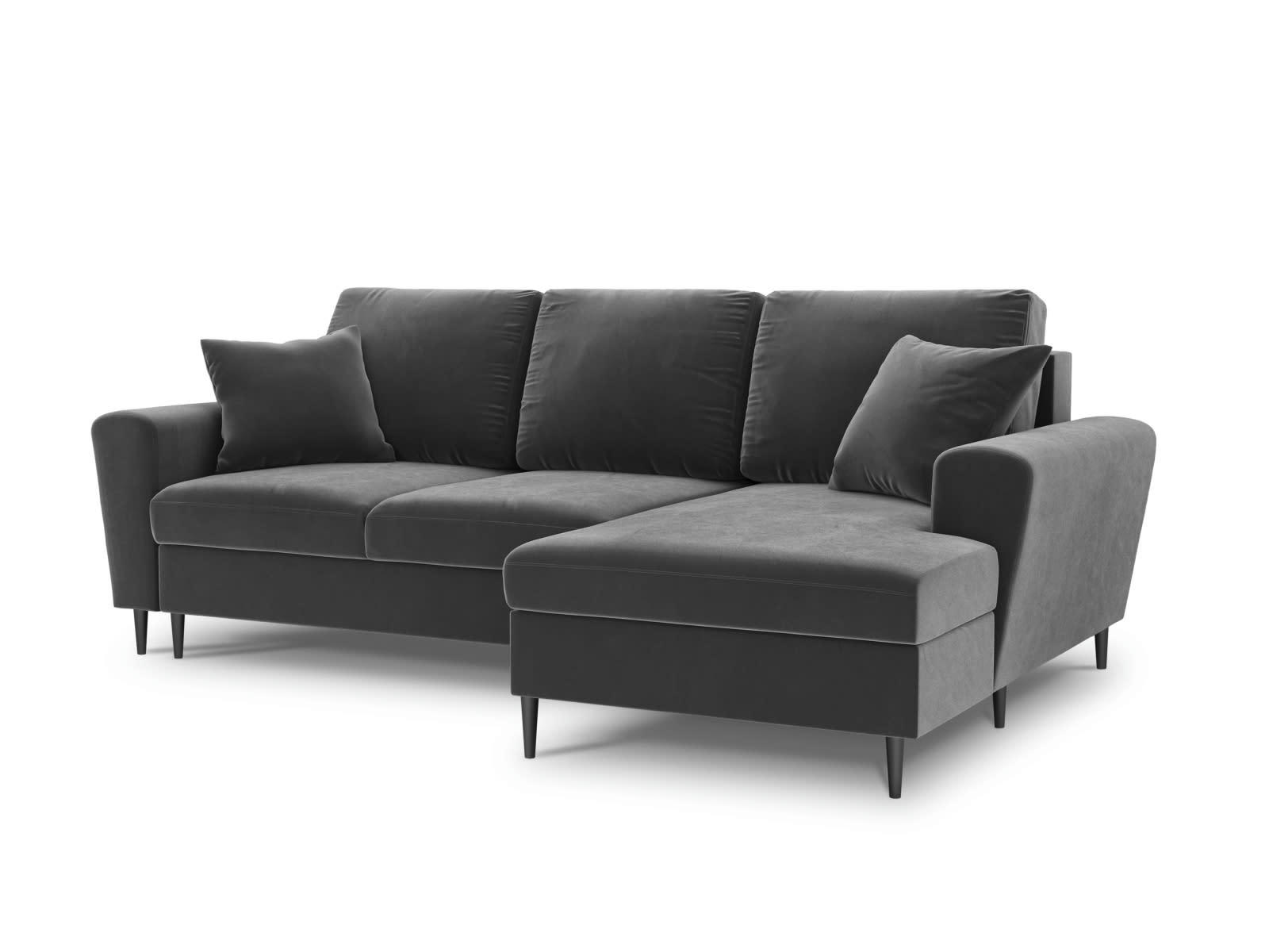 MOGHAN - Canapé d'angle droit 4 places en tissu velours gris clair
