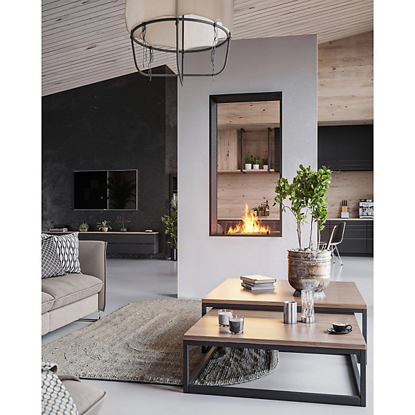 Cheminée bioéthanol 2Side 1600 Slim Vert encastrable à deux façades - Noir mat, avec vitre, brûleur 1,2 L, design moderne