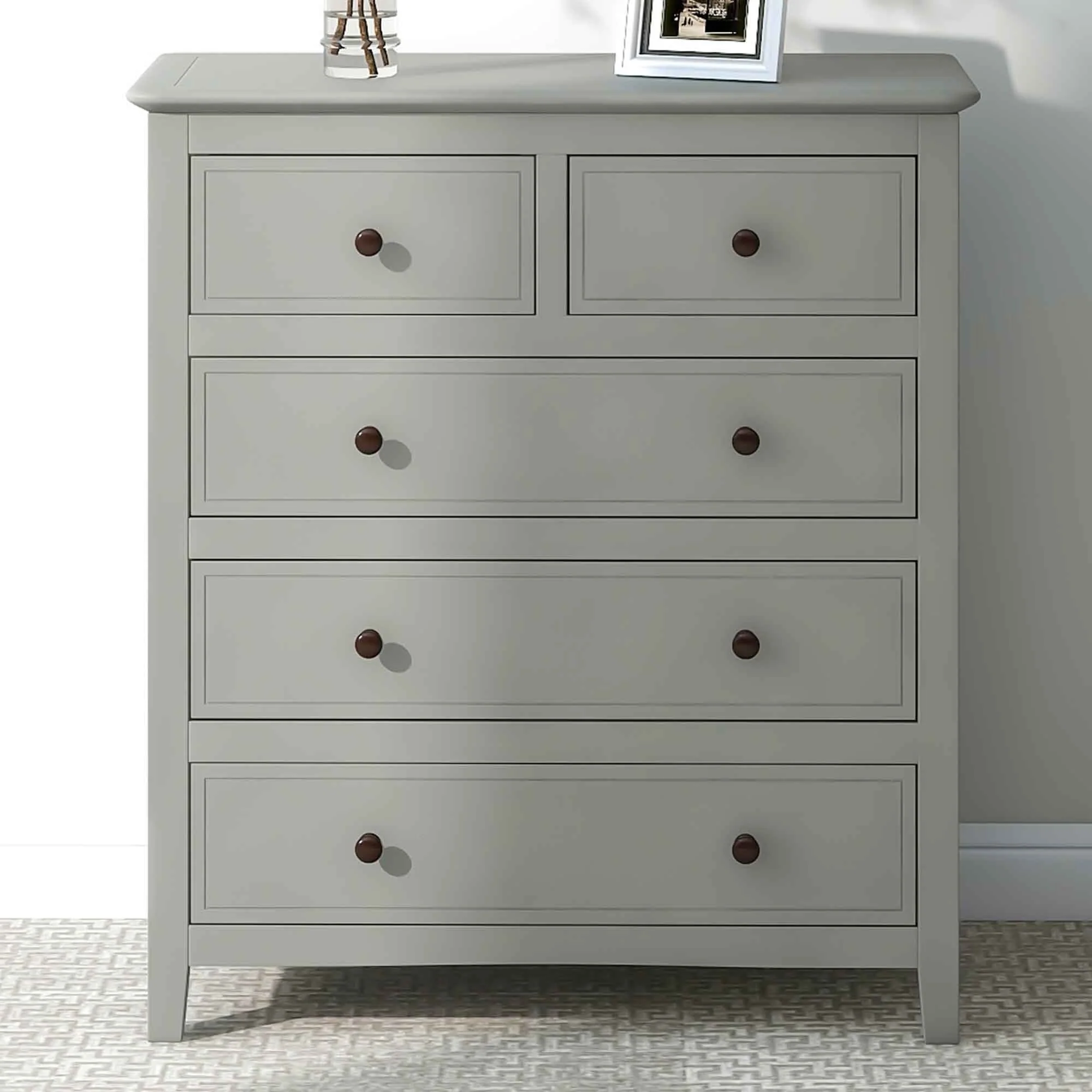 Solid Wood 5-Drawer Vertical Chest with Metal Handles and Sparkling Shiny Decoration for Bedroom, Living Room