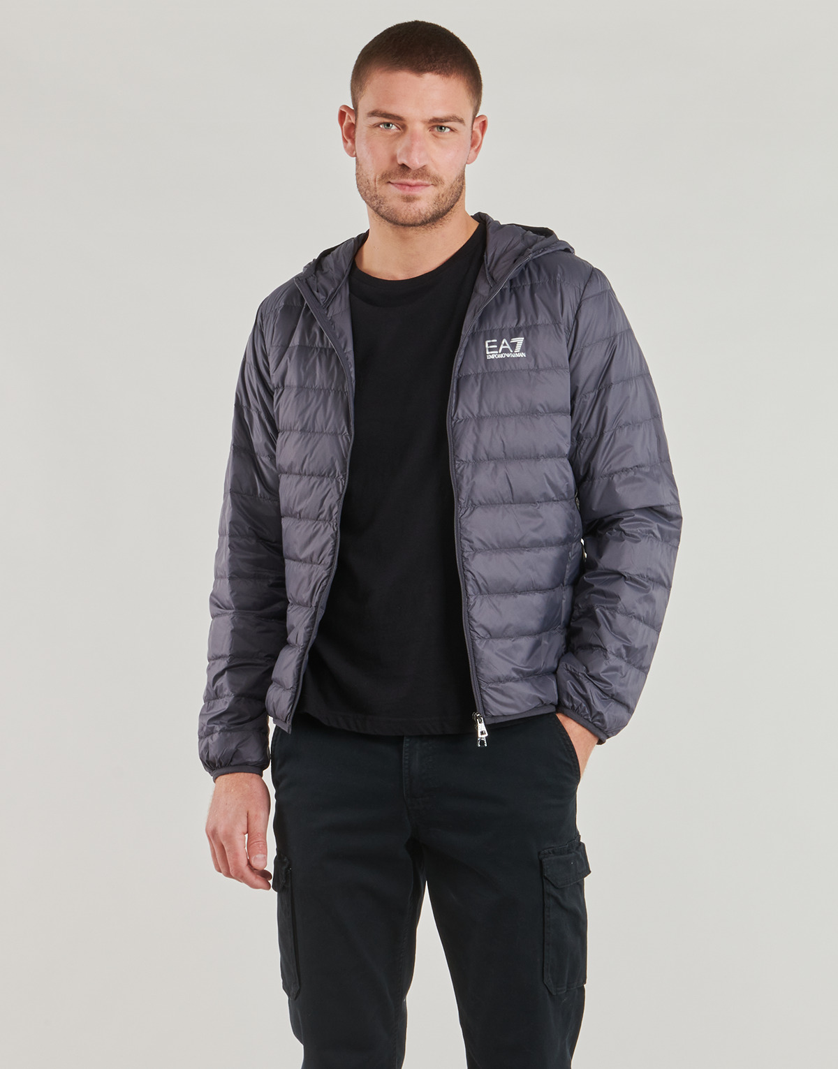 Emporio Armani EA7 - TRAIN CORE ID  DOWN LIGHT JACKET HOODIE CC  8NPB24 - Grey