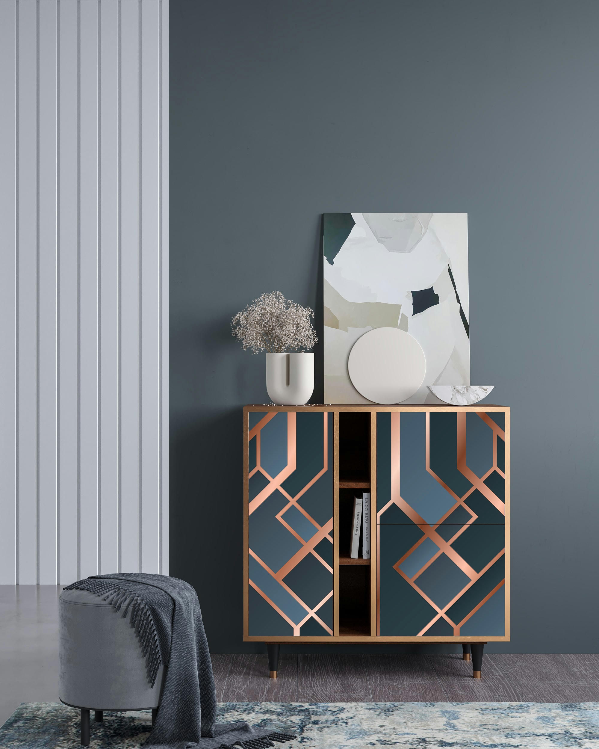 ASHY 1920' - Buffet  bleu-vert 3 portes L 94 cm