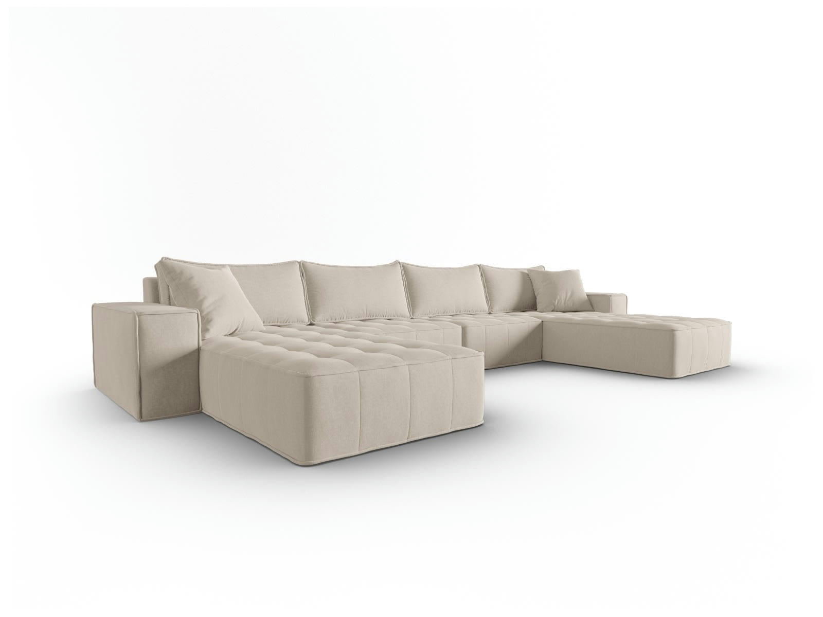 MIKE - Canapé panoramique modulable 6 places en tissu structurel beige