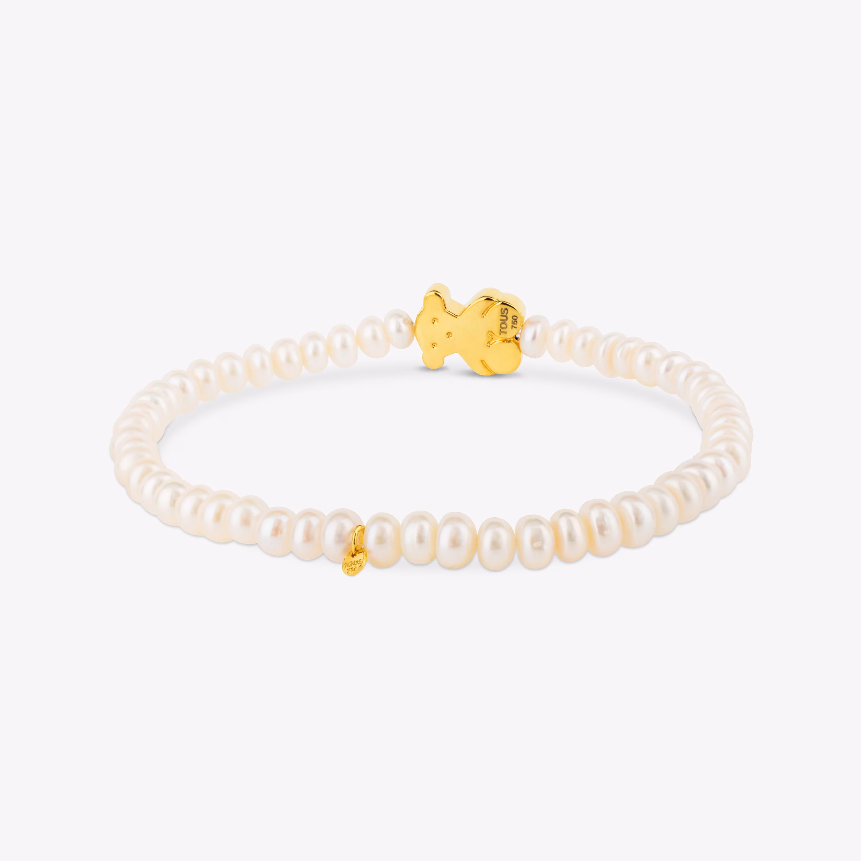 Pulsera elástica de oro y perlas cultivadas motivo oso de 1,15cm, Sweet Dolls