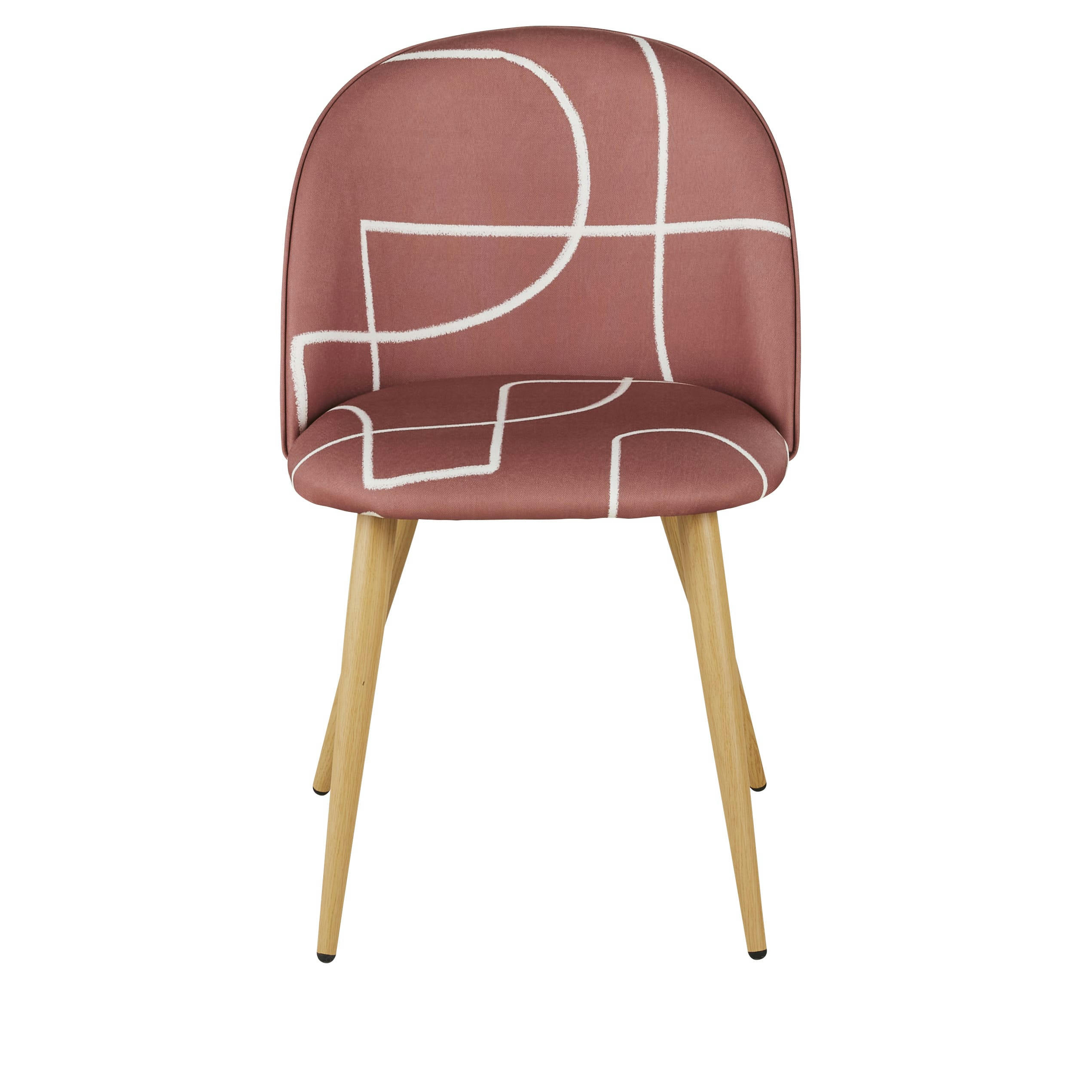 Mauricette - Chaise vintage marron et motifs géométriques beiges