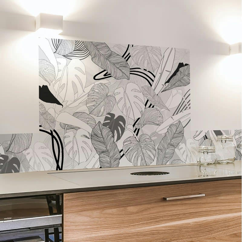 BORNEO B&W - Crédence cuisine Fond de hotte ALU L60xH70cm Noir Végétal