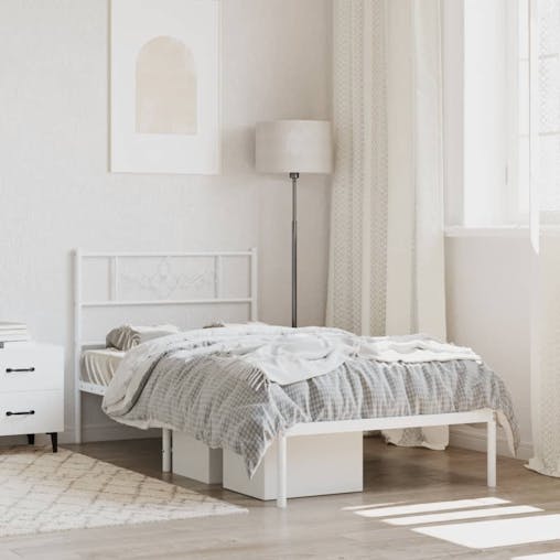 NNEVL Metal Bed Frame with Headboard White 107x203 cm