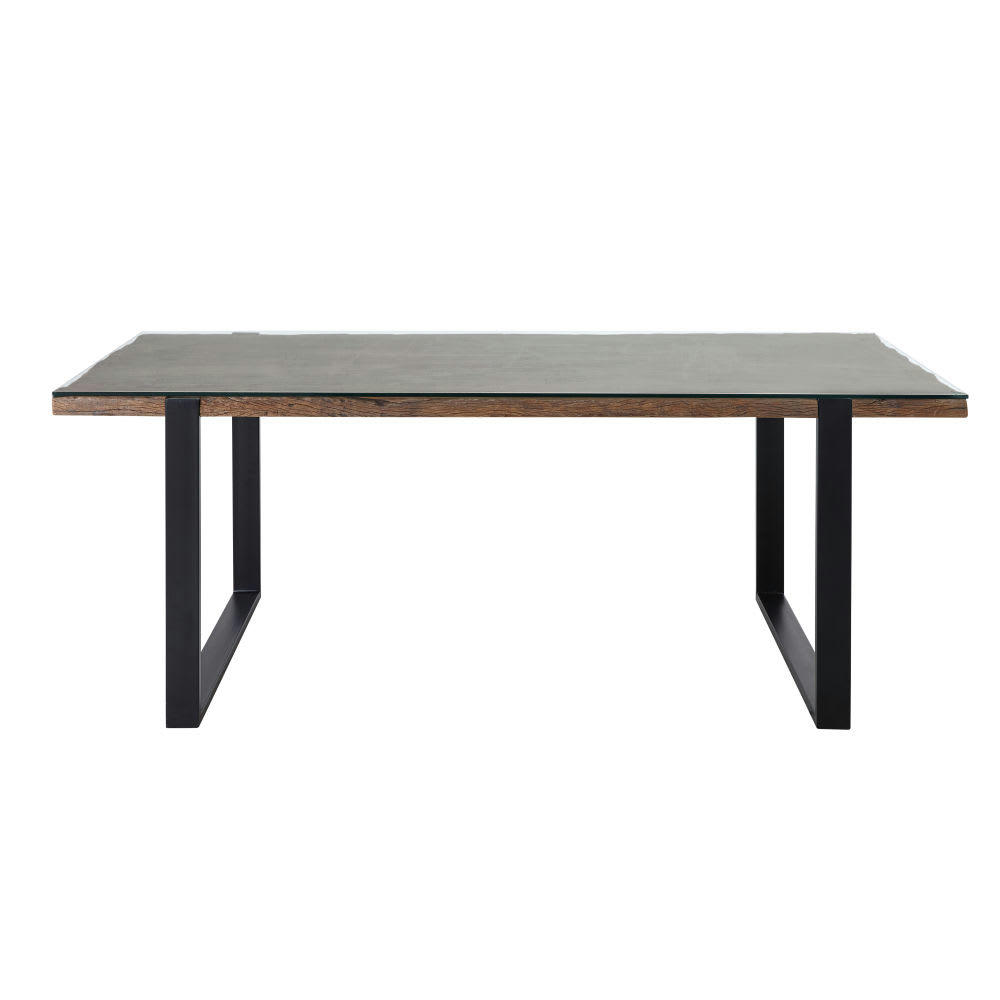 Ruben - Table à manger en chêne recyclé et verre trempé 6/8 personnes L200