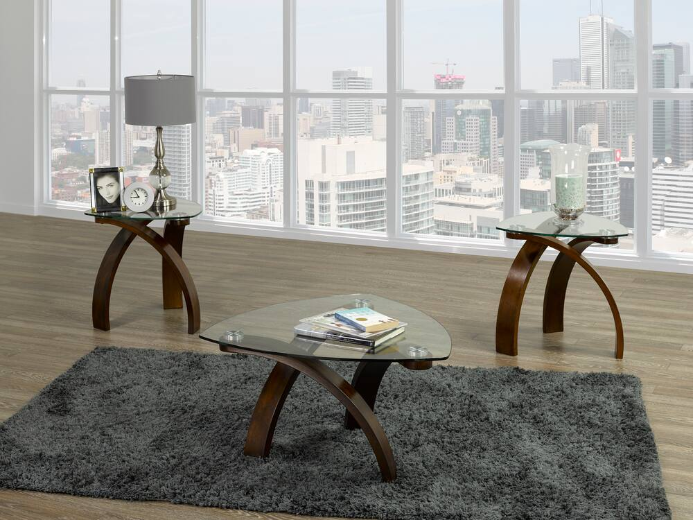 Brassex Houston Contemporary Coffee Table with Tempered Glass Top, Dark Walnut