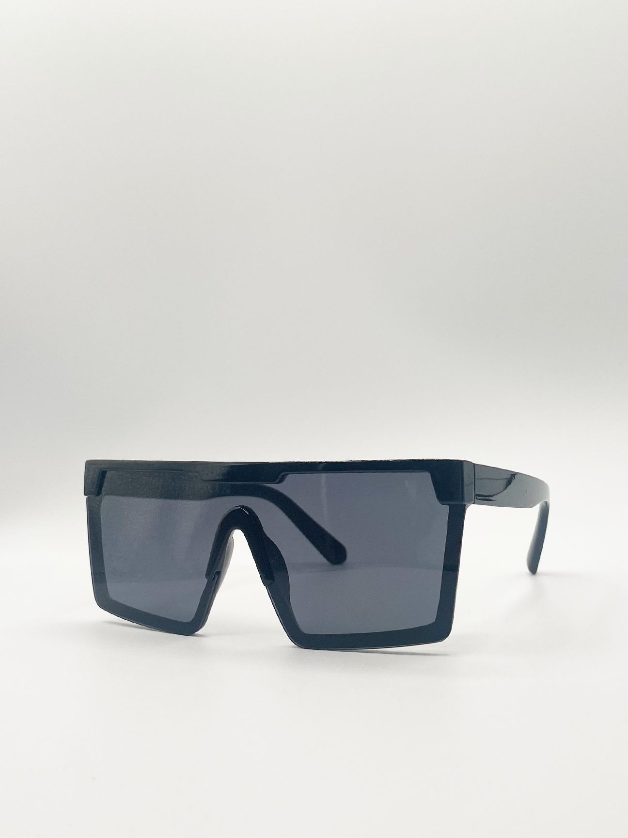 SVNX Black Oversized Flat Top Square Frame Sunglasses