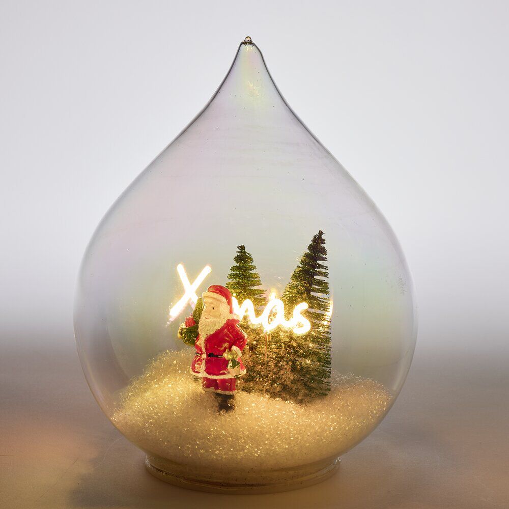 Décoration de No&euml;l LED à poser goutte scène Père No&euml;l Ø14xH19,5cm