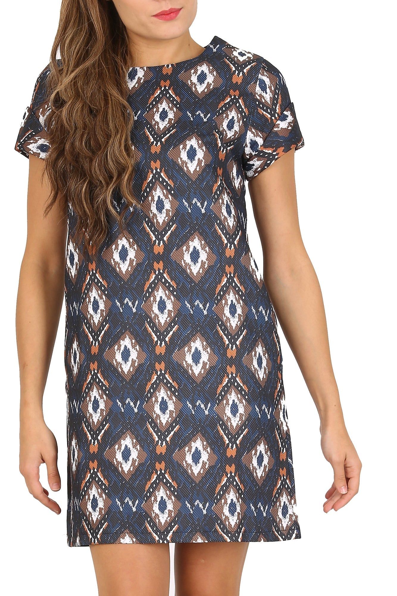 Cutie London Abstract Print Shift Dress with Round Neck