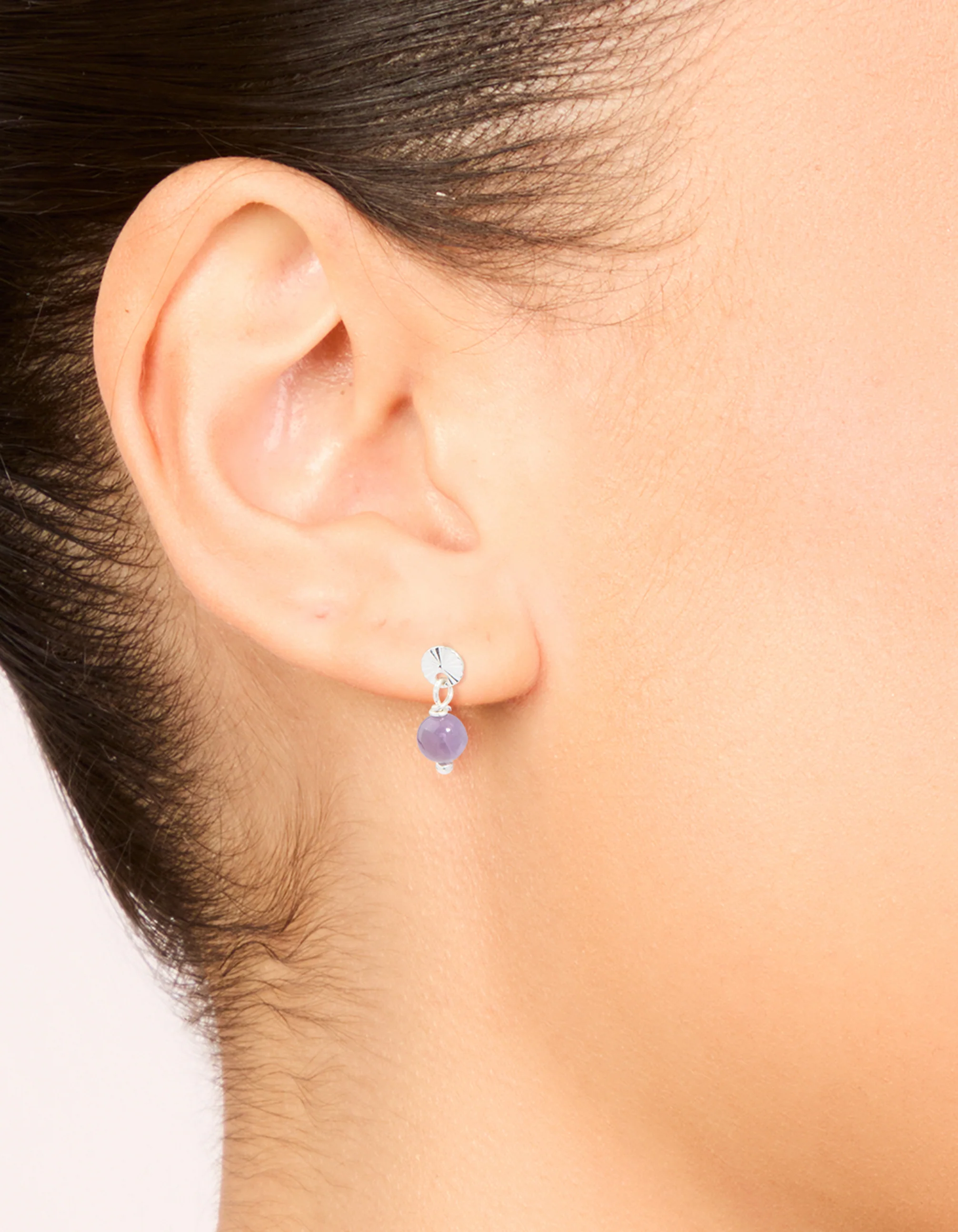 Sterling Silver Amethyst Semi-Precious Stone Drop Earrings