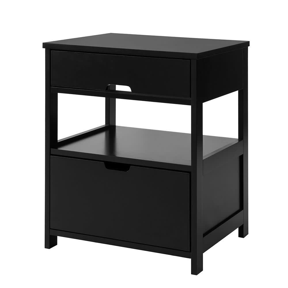 - Table de chevet avec 2 tiroirs effet bois noir