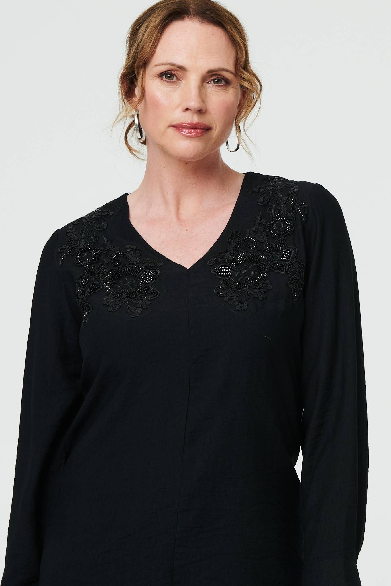 Izabel London Floral Embroidered Long Sleeve Top
