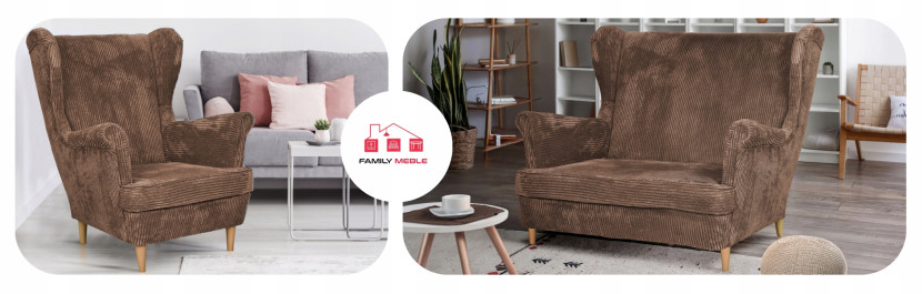 Zestaw wypoczynkowy uszak Bonito sofa fotele pufy Family Meble szary sztruk