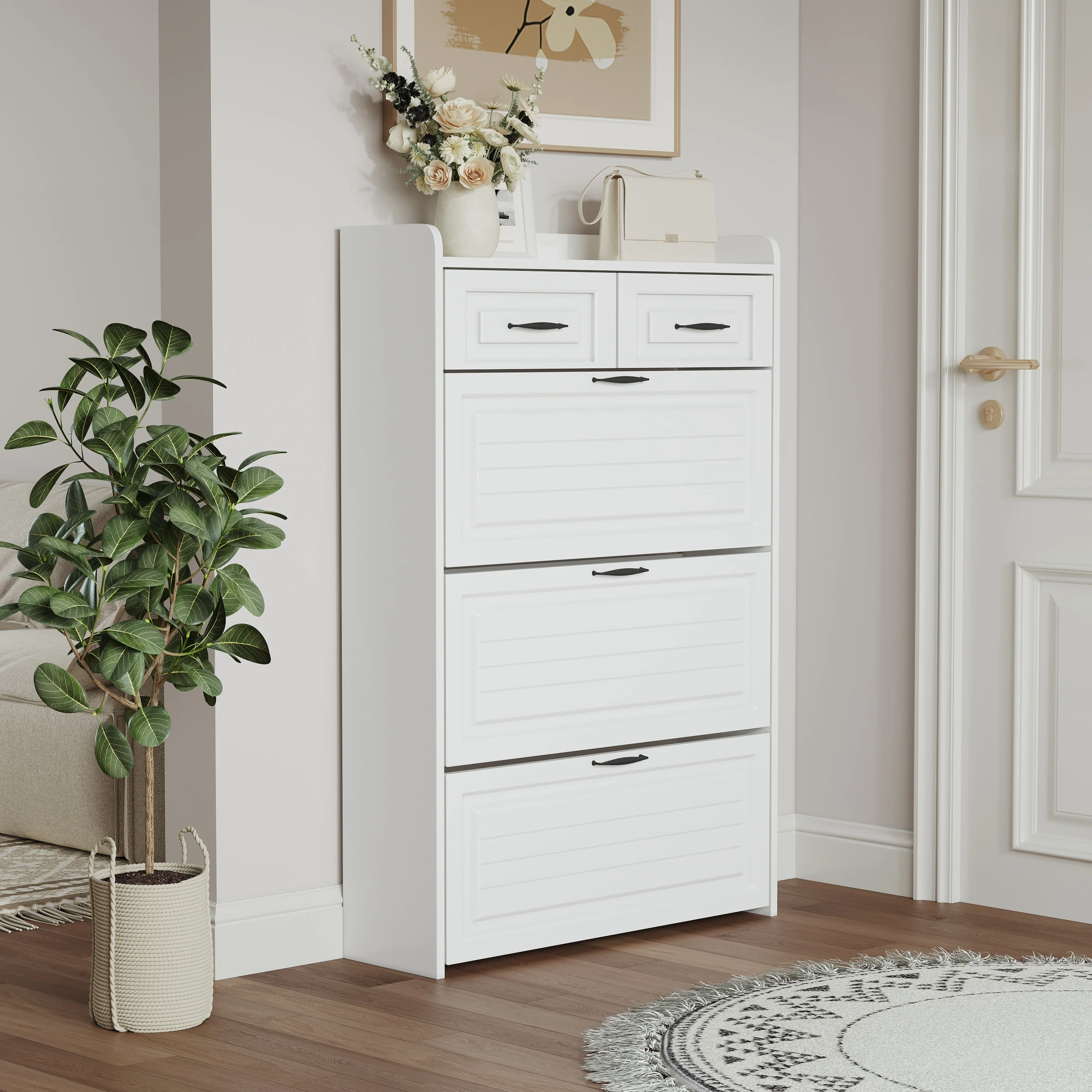 Shoe Cabinet With 3 Doors 2 Drawers, Large Space For Storage