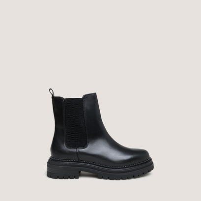 Bottines à semelles crantées et élastiqu...en cuir noir | ADALARD