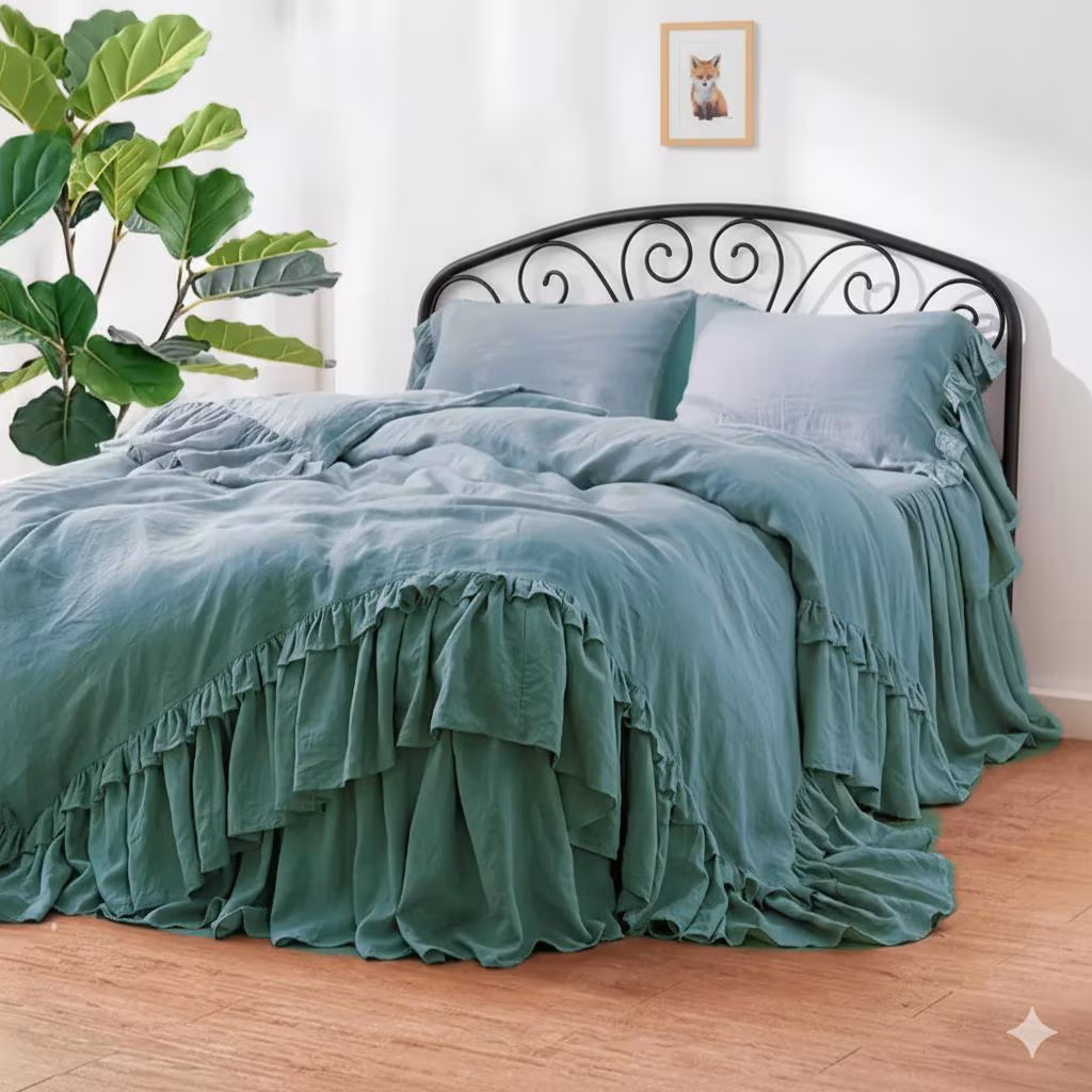 Linen Ruffle DUVET COVER Set. 100% French flax linen bedding set. Softened Washed linen bedding. Queen full twin king all custom size.