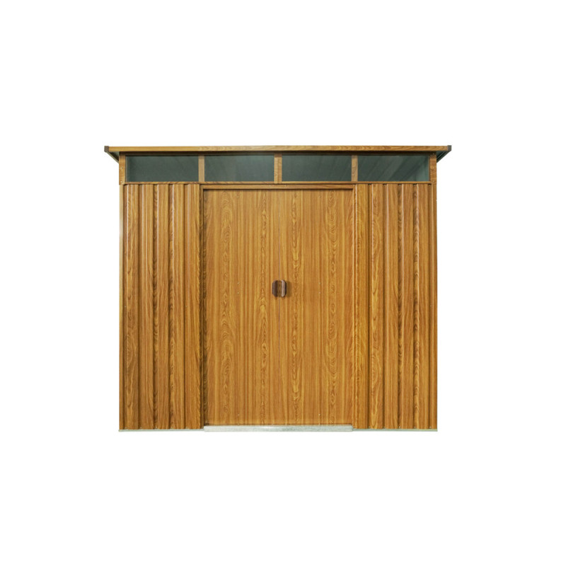 Abri de jardin en métal Lübeck double porte aspect bois 2,38 x 1,93 x 2,03 m PERGART