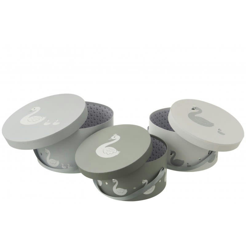 CYGNE - Boîtes cygne en papier blanc et gris - Lot de 3