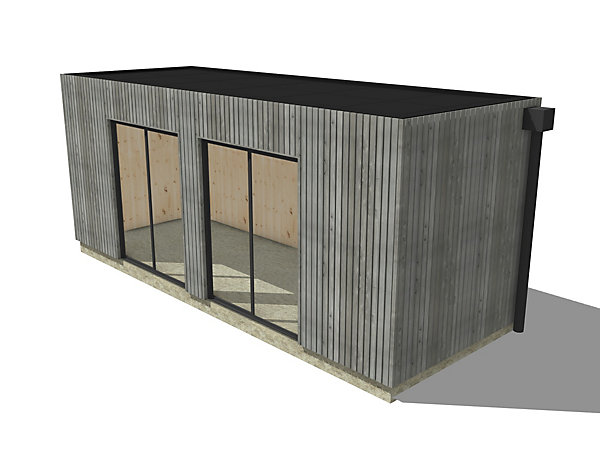 Bureau de jardin ossature bois en bois 6,6 x 2,4 x 2,7 m / menuiseries alu k-line