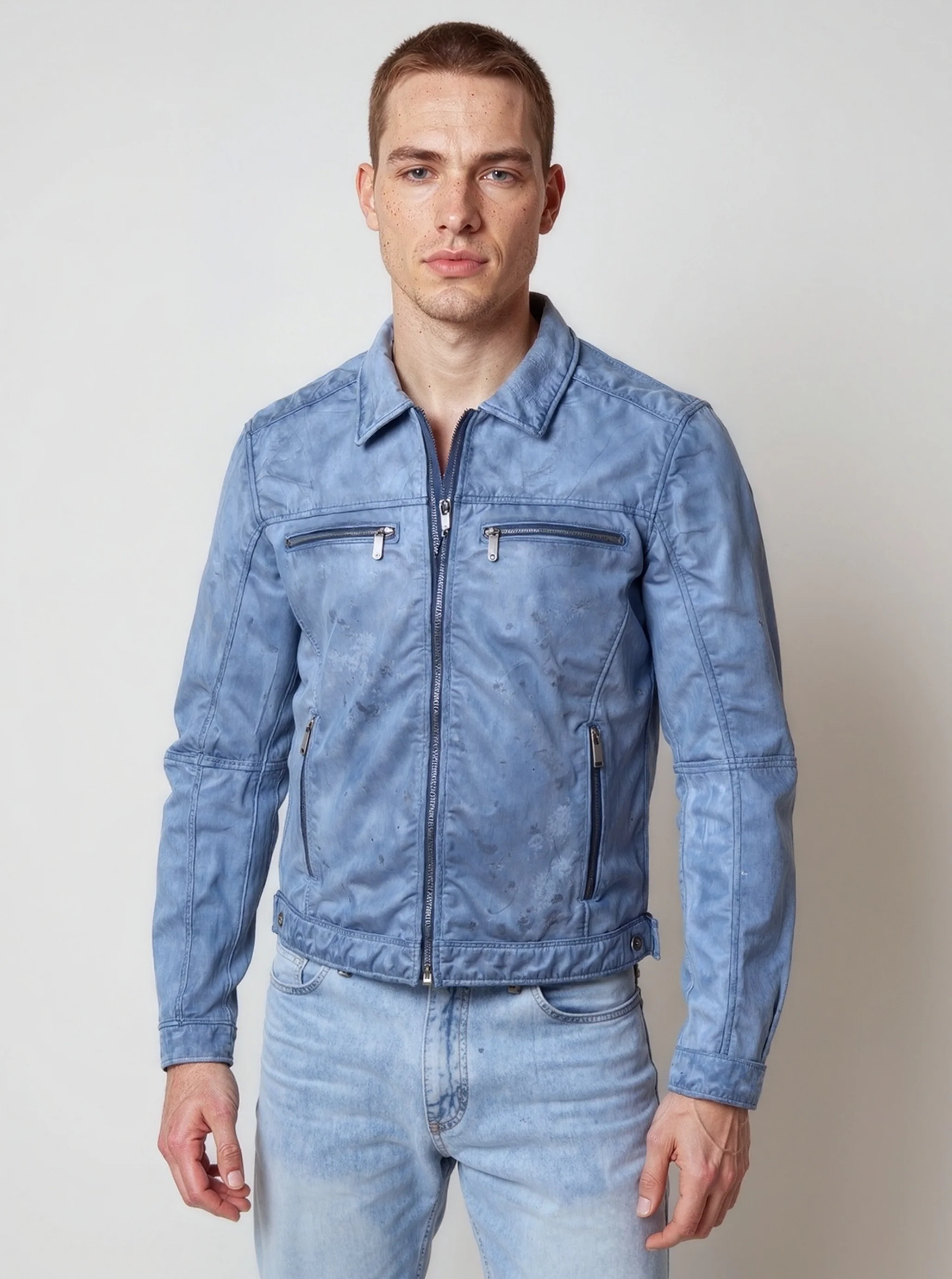 Veste vintage bleue en cuir BORIS
