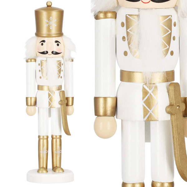 Dziadek do orzechów 30 cm drewniany żołnierzyk złoty figurka