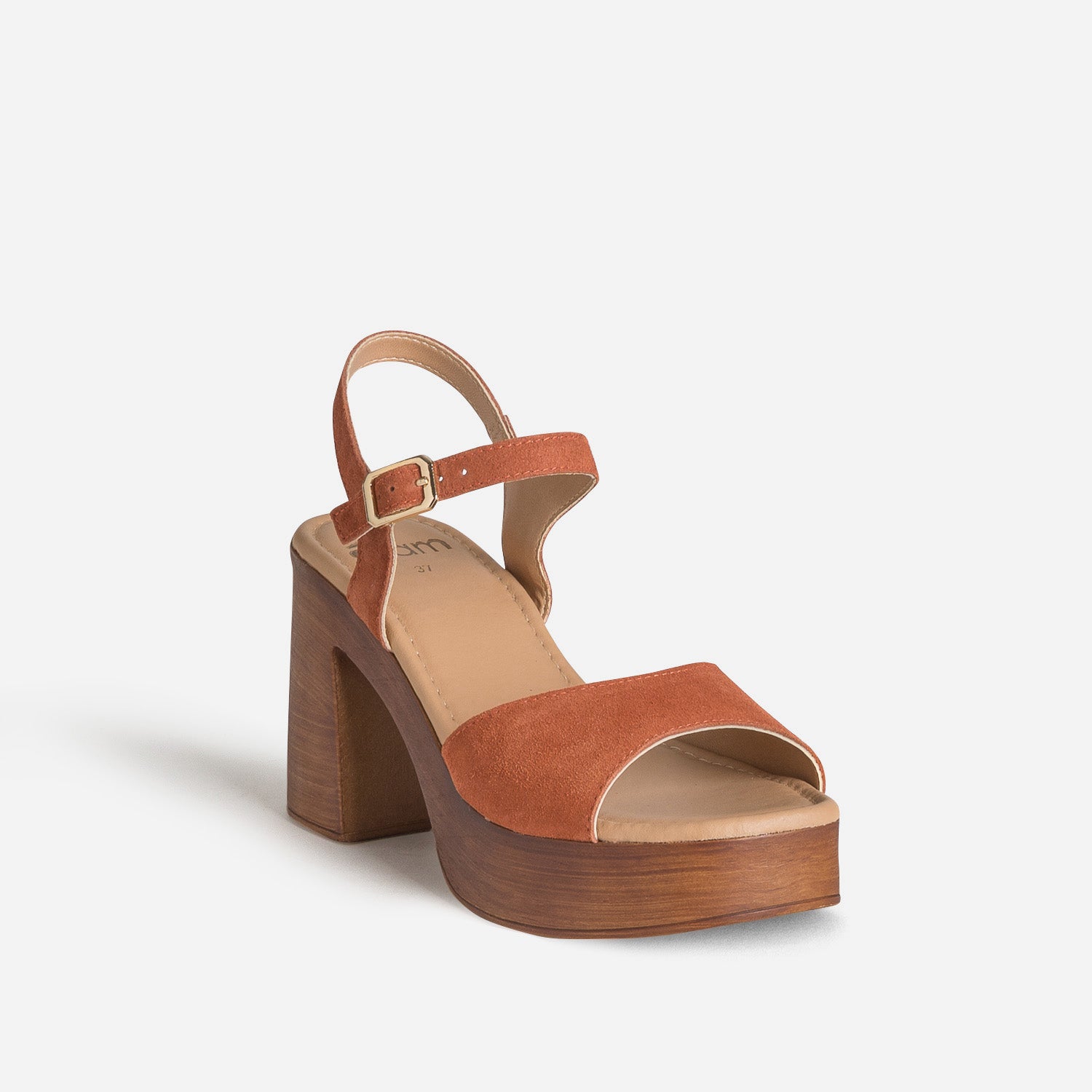 Sandale orange cuir velours à talon