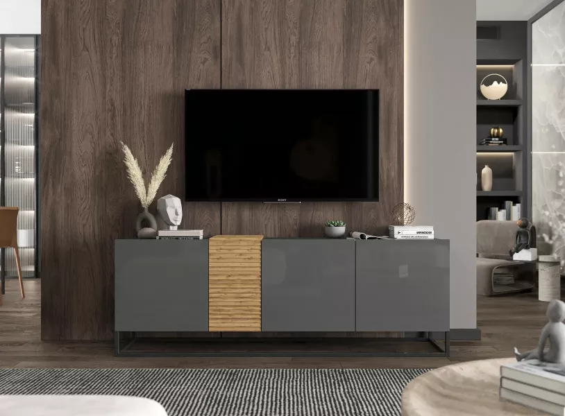 Szafka RTV NAVA 2 160 grafit połysk/dąb artisan