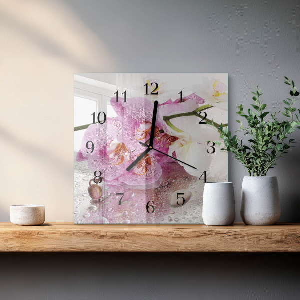 Zegar kuchenny 30x30 Orchidea nowoczesny na ścianę