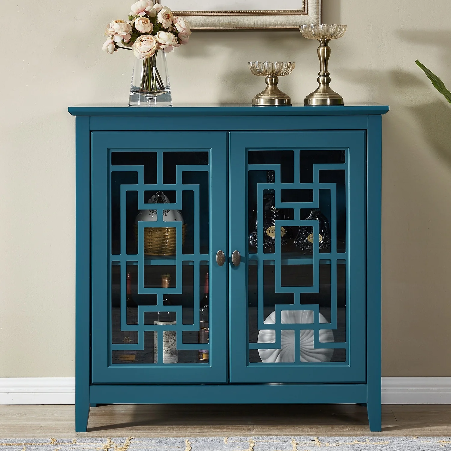 Modern Storage Cabinet with Adjustable Shelves and Glass Doors for Living Room