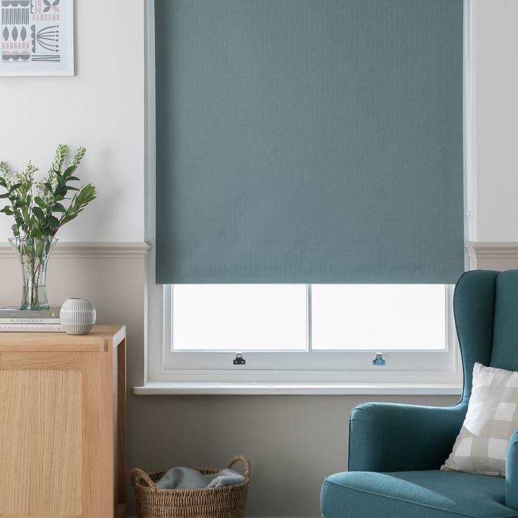 Habitat Herringbone Blackout Teal Roller Blind - 90cm