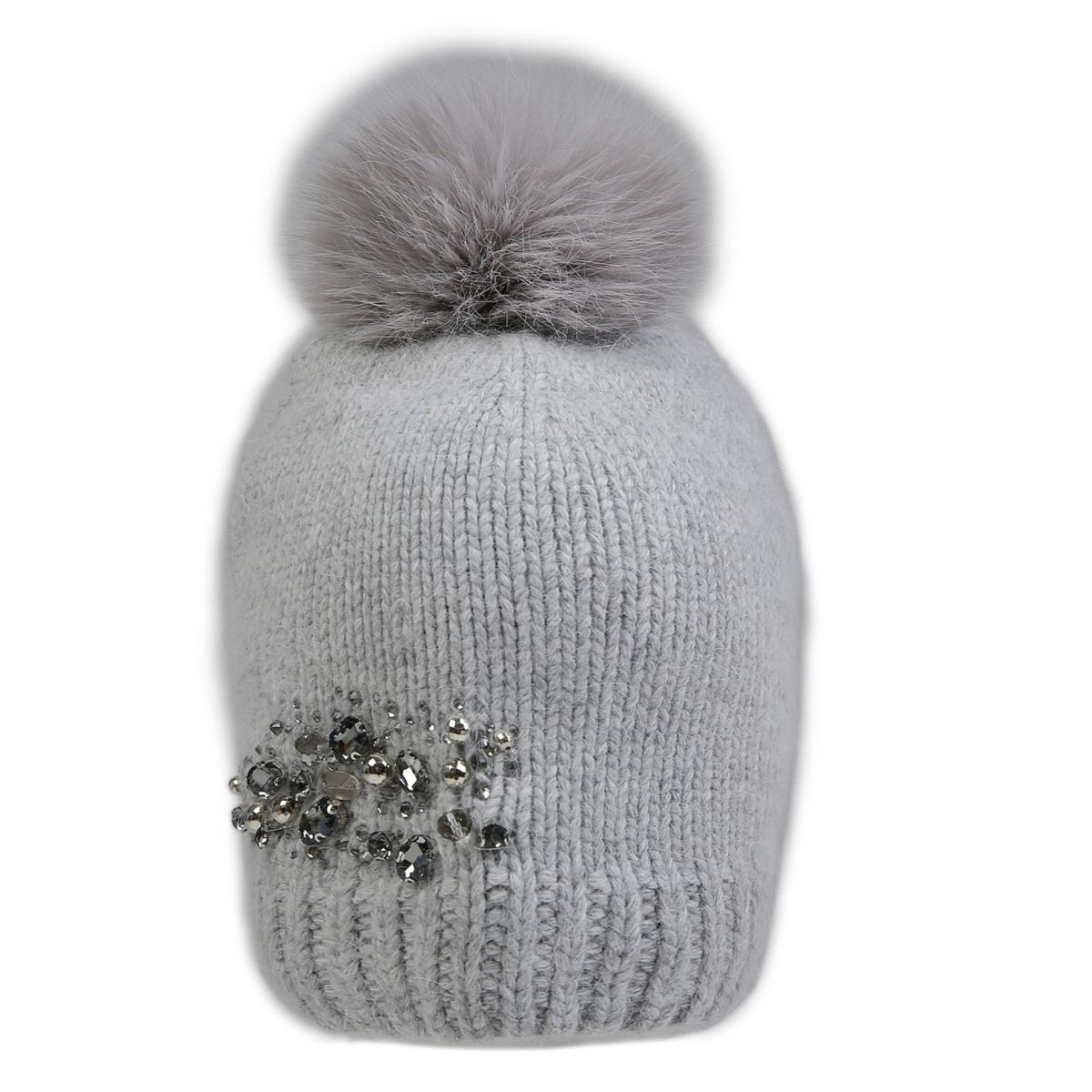 PEACH ACCESSORIES Crystals Flowers Pompom Hat