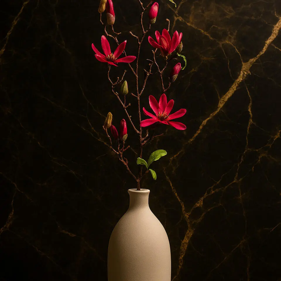 Mica Decorations Kunstbloem - magnolio beverboom - donkerroze - 80 cm