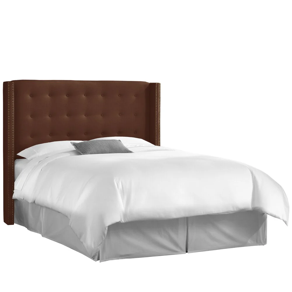 Skyline Furniture Nail Button Tufted Wingback Headboard in Linen