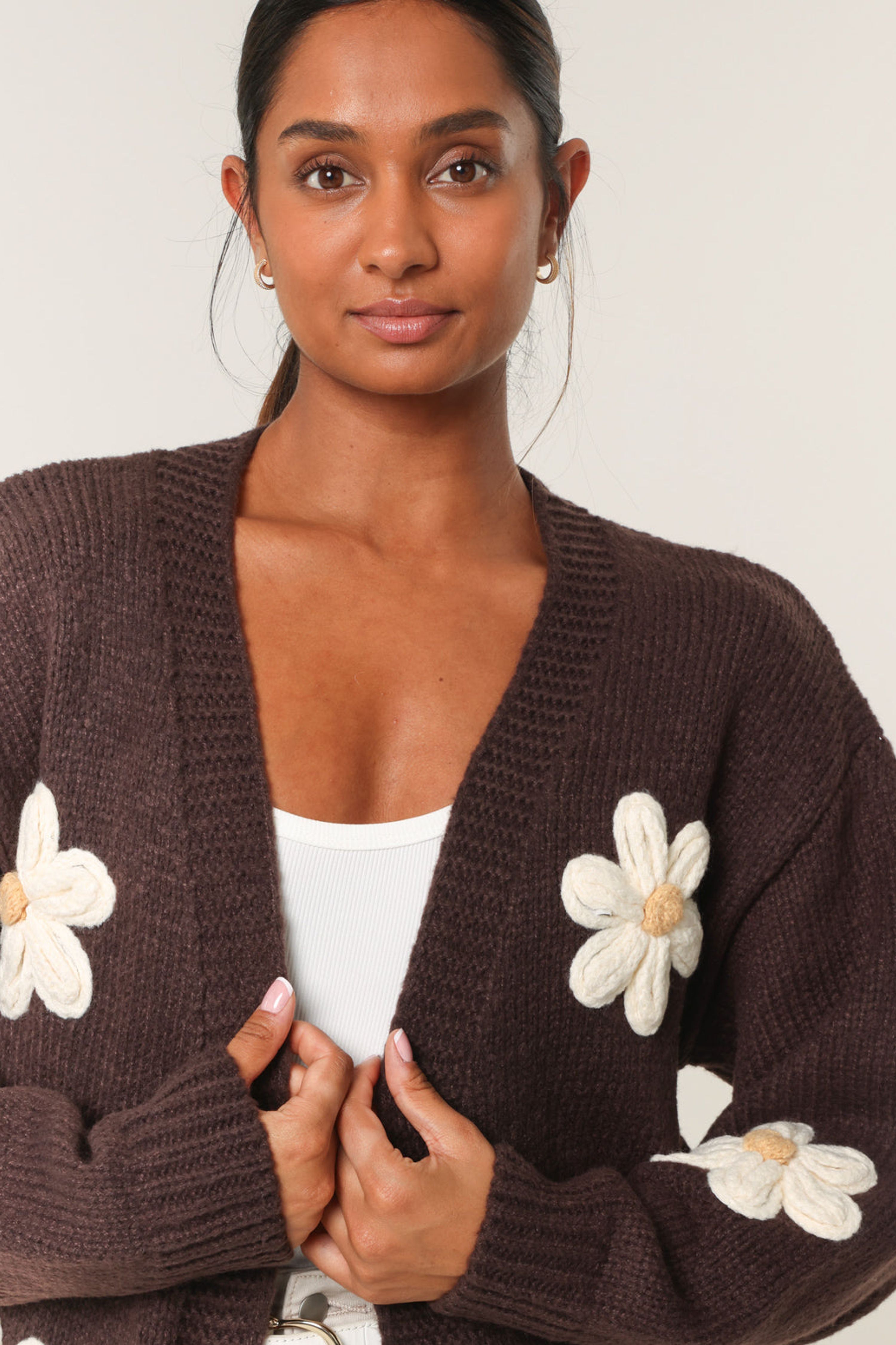 Blue Vanilla Brown Daisy Large Flower Cardigan