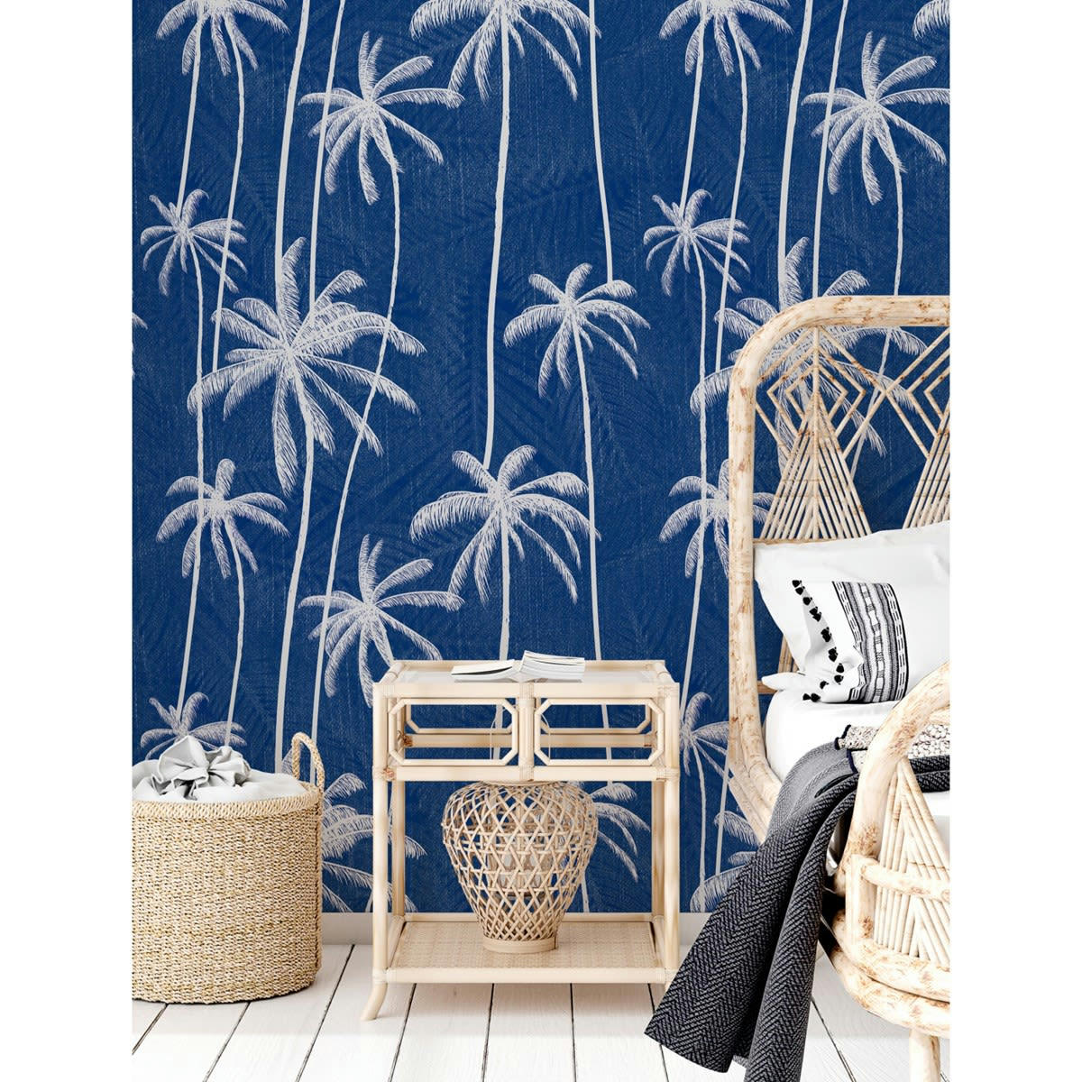 PALM JEANS - Papier peint panoramique motif imprimé Bleu outremer 192x280cm