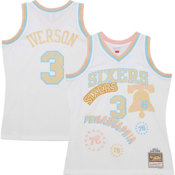 Allen Iverson Philadelphia 76ers 2002/03 Swingman Sidewalk Sketch Jersey - White