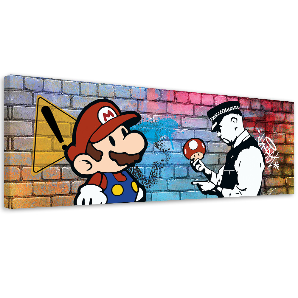 Feeby Obraz na płótnie, Banksy Mario i Policjant 90x30