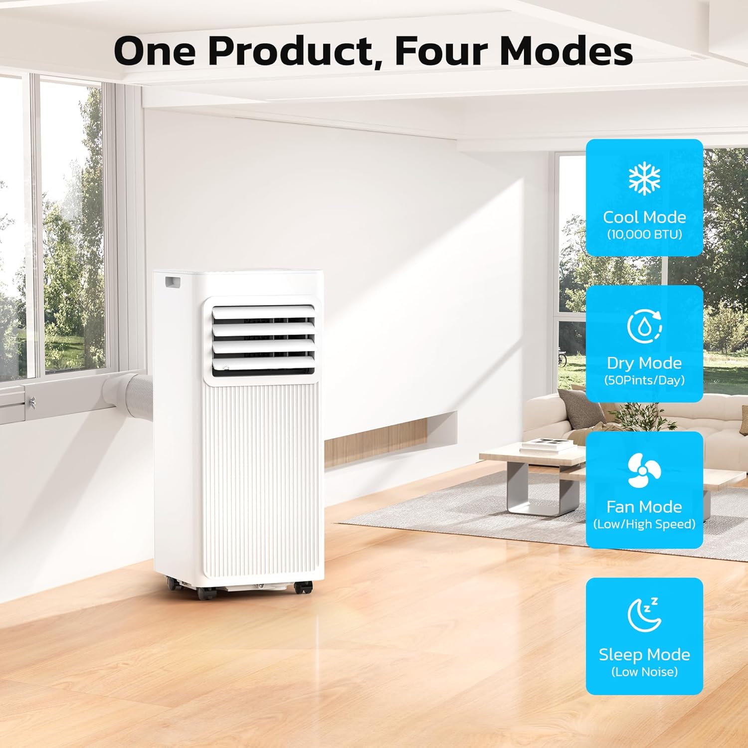 10000 BTU Portable Air Conditioners for Rooms up to 550 Sq Ft, 4 Modes Portable AC Unit with Cool/Fan/Dehumidifier/Sleep, Remote Control & 24H Timer, Energy Saving for Bedroom, Apartments