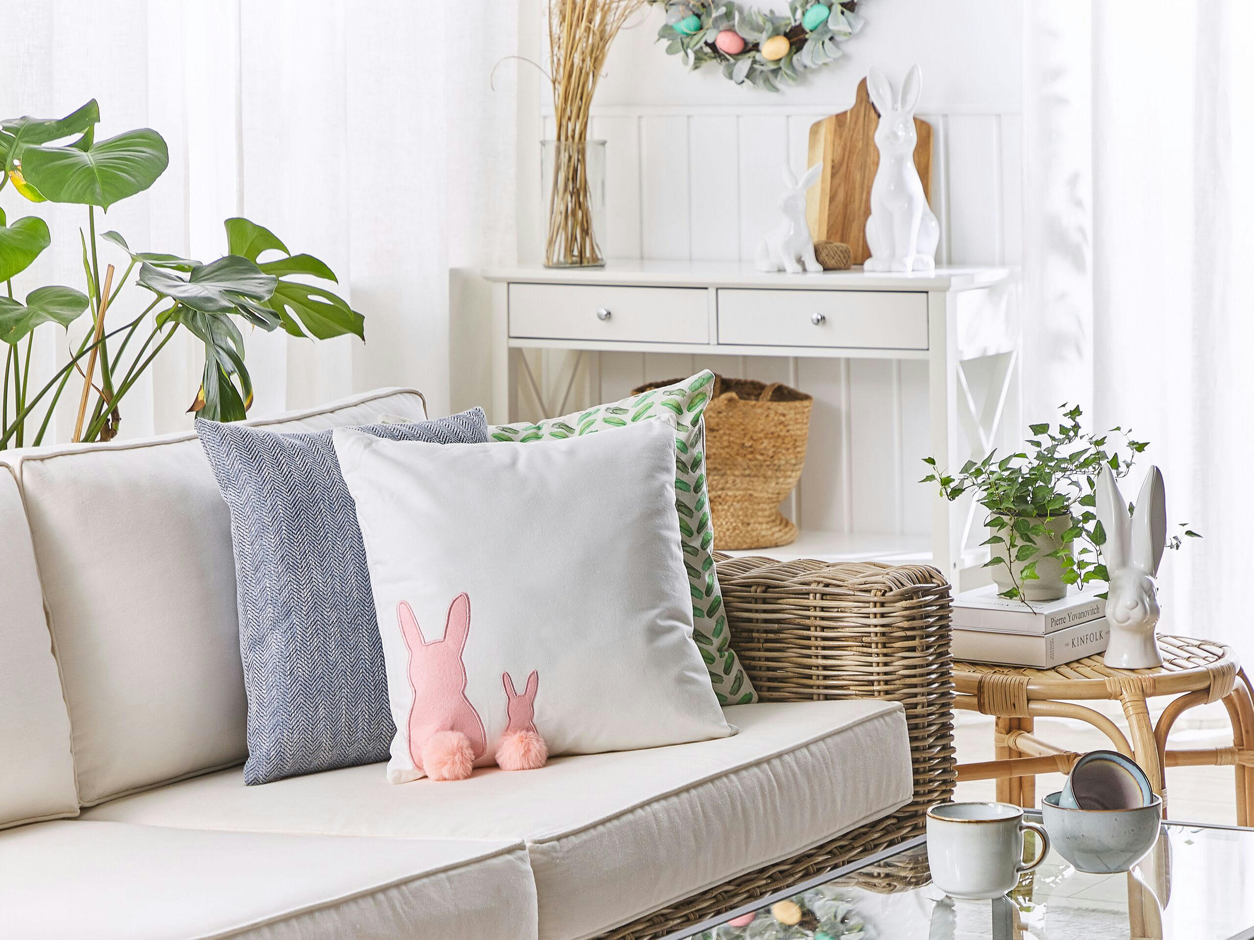 PHLOX - Lot de 2 coussin décoratifs en tissu blanc 45x6cm