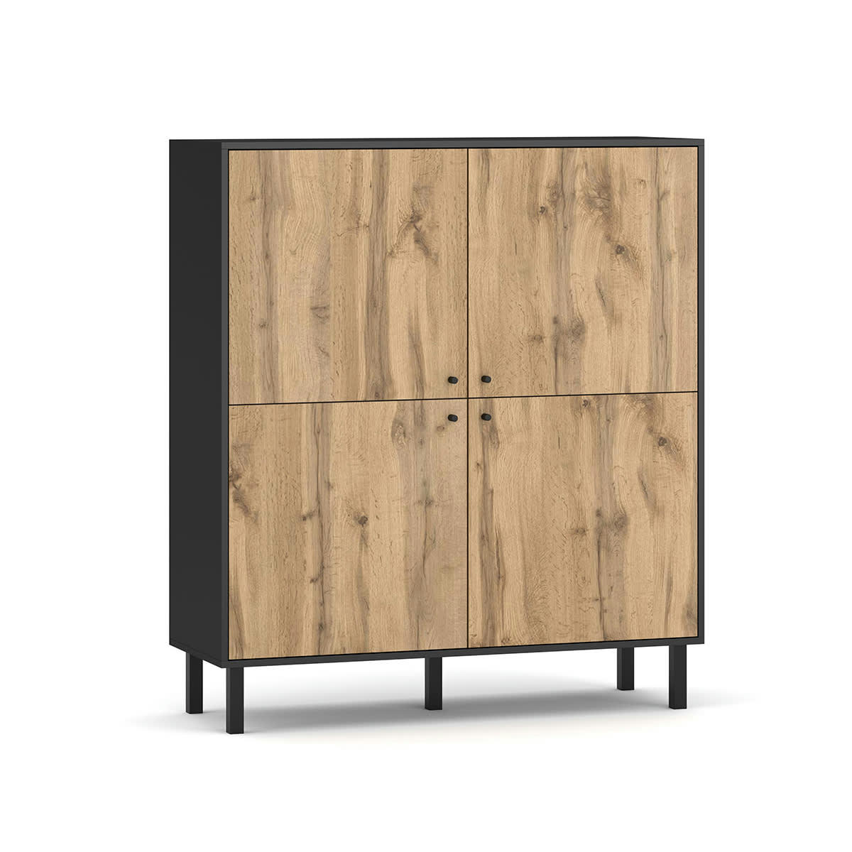 - Buffet haut 4 portes noir et naturel