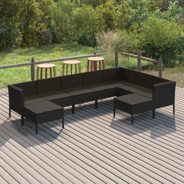Zestaw wypoczynkowy do ogrodu Czarny Technorattan 3x sofa narożna   4x