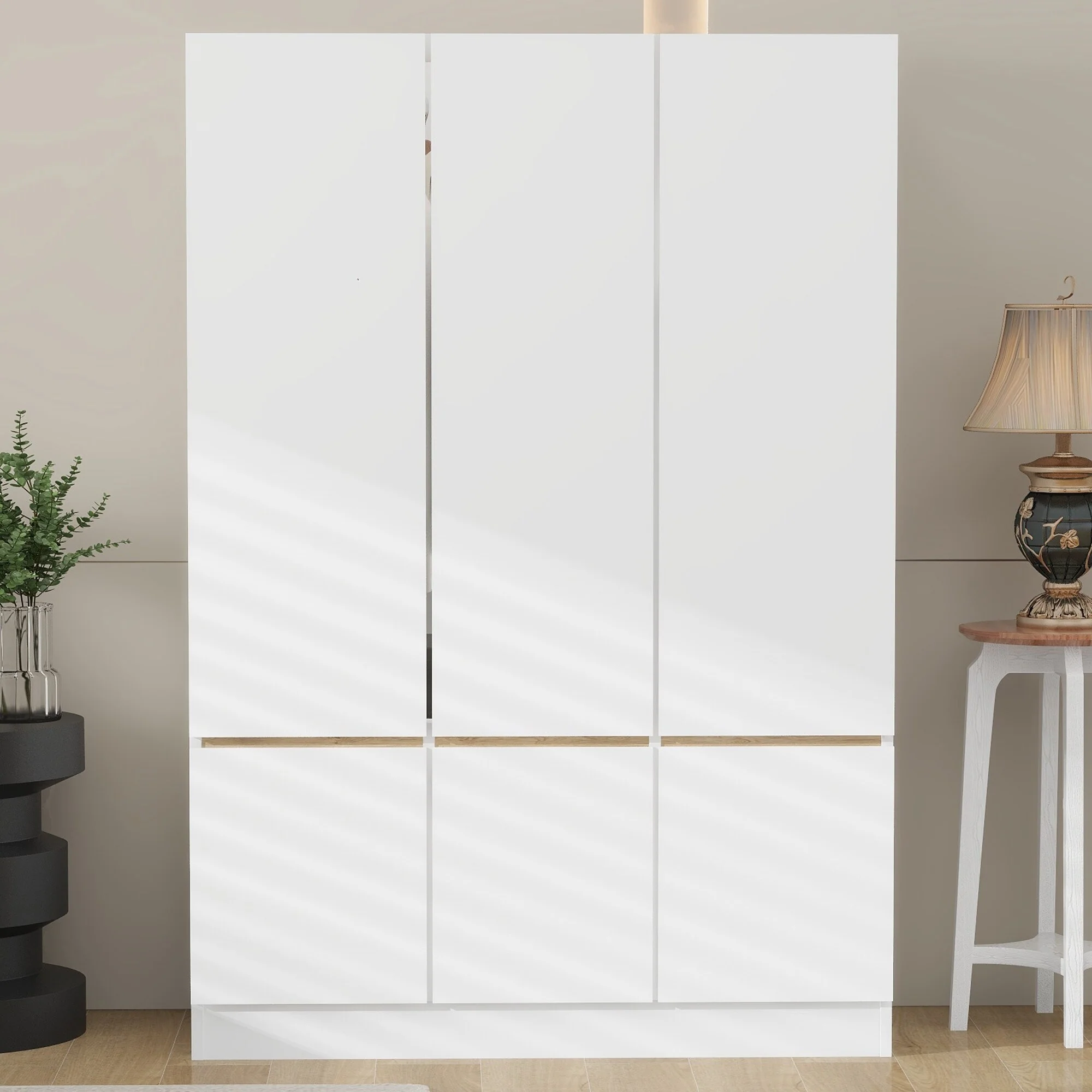 Freestanding Armoire Wardrobe Bedroom Clothing Storage Cabinet with Clothes Rail 6-Door Wooden Wardrobe Closet