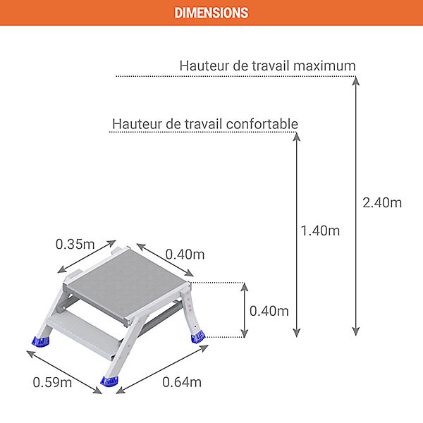 Marchepied avec plateforme - Maxi hauteur de travail 2.40 m - ES1021