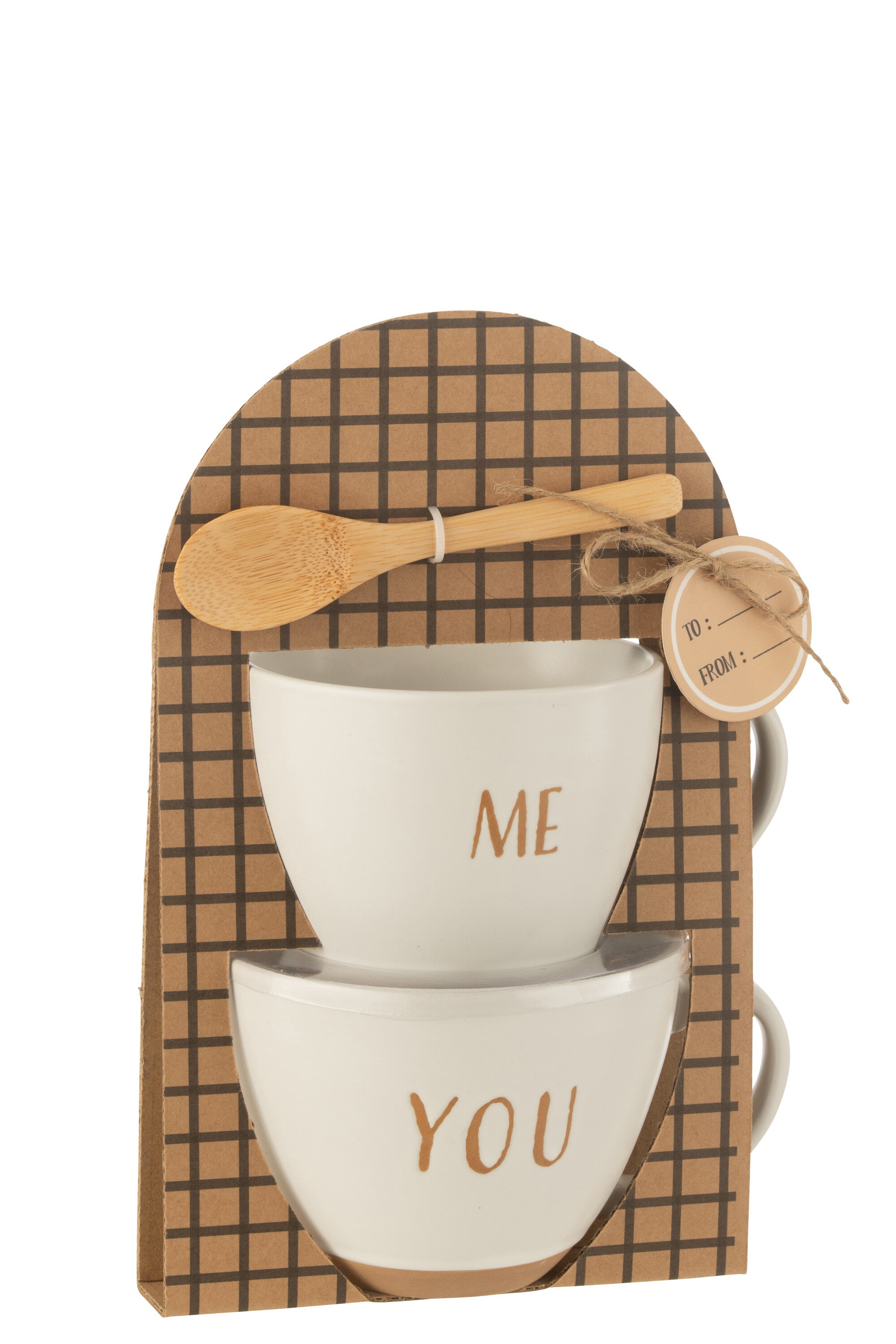 J-Line kop You & Me   lepel - keramiek - wit - giftbox van 2 stuks
