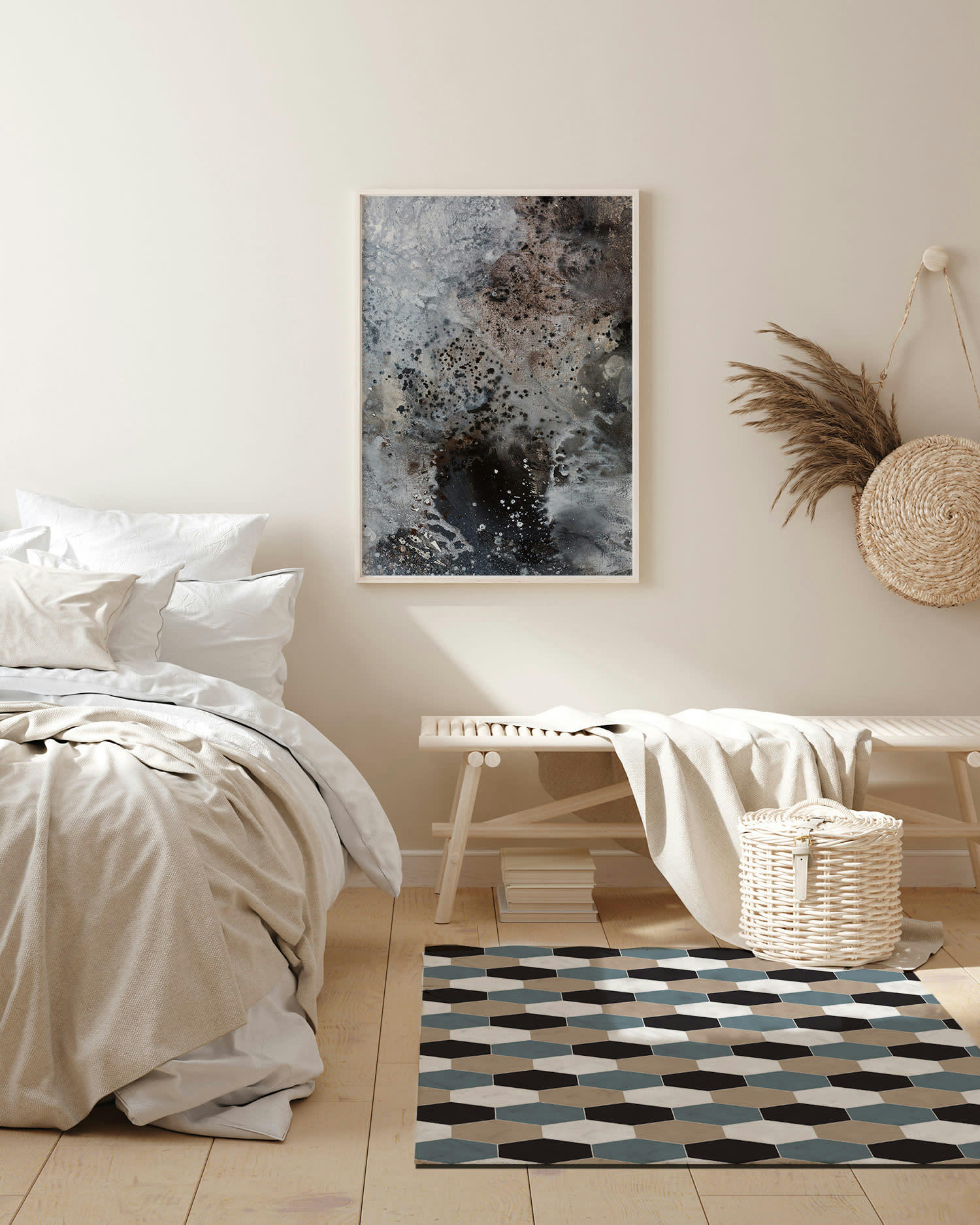 ALFOMBRAS MINIMALISTAS 2 - Tapis vinyle mosaïque hexagones de ton bleu 140x200cm