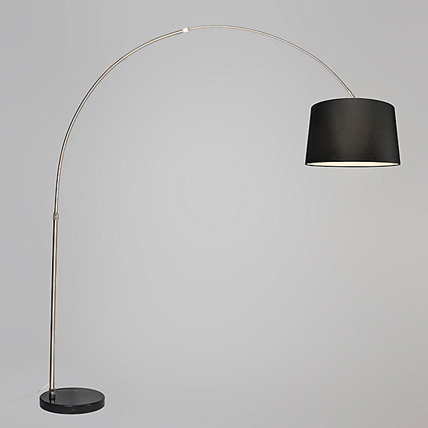Lampe d'arc en acier avec abat-jour en tissu noir 45 cm - XXL